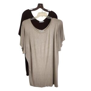 (2) Lock & Love XXXL Short Sleeve Tees Brown Taupe Dolman Soft Scoop Rayon Stret